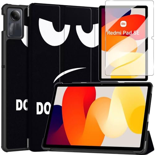 Alenbowen Compatibile con Xiaomi Redmi pad SE 11 (2023),Cover Protettiva Ultra Sottile PU di con Funzione di Supporto,Soot Eye+ 1x pellicola protettiva in vetro temperato