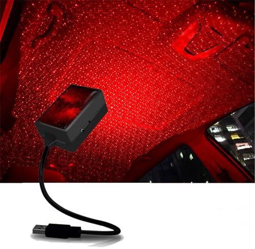 YJZQ USB Lampe Projecteur d'étoiles Voiture Laser sur Le Plafond Commande Vocale et Manuele LED Lumière de Nuit à Tuyau Réglable Rotation à 360° Ciel pour Voiture Chambre Salle Bar (Rouge)
