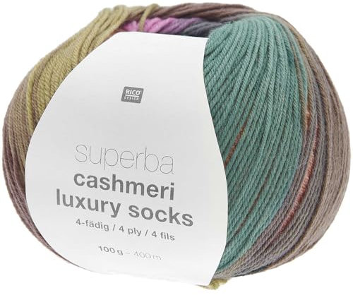 Rico Design Superba Cashmeri Luxury Socks | Sockenwolle mit Kaschmir | Strumpfwolle 4-fädig | Sockengarn mit Farbverlauf (21 | retro)