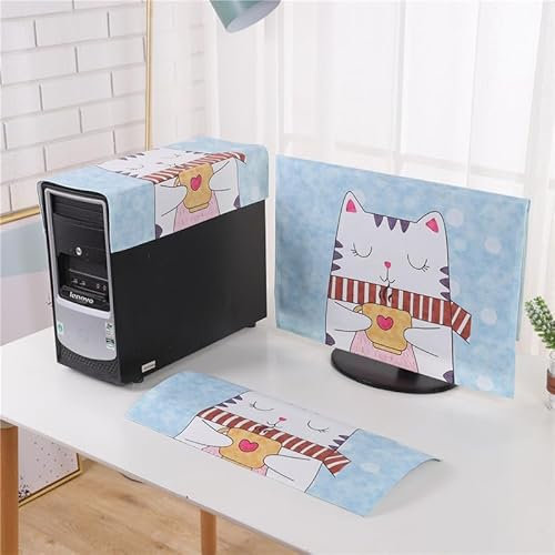 Hixingo 3 Pieces Set Computer Dirt-proof Cover, Desktop PC Dust Cover Protector Computer Screen Display Protective for 19-32 inch PC, Desktop and TV (Winter Cat,24 inches)