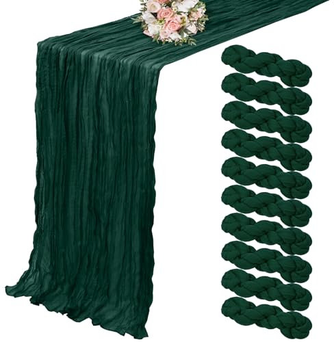 Lumaycens 10er-Pack Käsetuch-Tischläufer, Dunkelgrün, 90 x 300 cm, Rustikale Gaze für Hochzeit, Tischdekoration, Hochzeitsbogen, Party-Dekoration