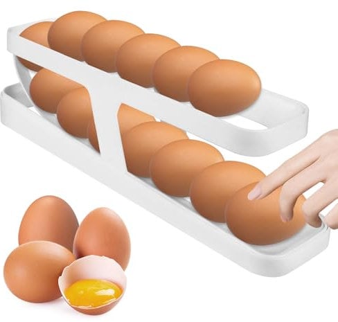 Hueveras para Frigorífico, RISVOWO 2 Nivele Dispensador de Huevos, Organizador de Huevos Enrollable para 14 Huevos, Bandeja de Huevos para Cocina para Refrigerador