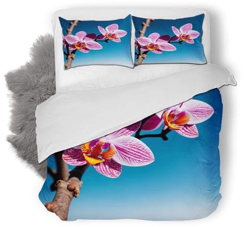 Orchidee Bettwäsche Set 155x220 cm Weich Mikrofaser Kreativität Bettwäsche-Set mit Reißverschluss 3 Teilig Bettbezug Set mit 2 Kissenbezug 80x80 cm