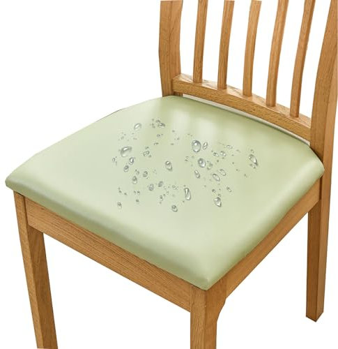 HOMECOVER Esszimmerstuhl Sitzbezüge 2er Set Wasserdicht Stuhlbezug, PU Leather Stuhlbezug Sitzfläche Abnehmbar Stretch Esszimmerstuhl Sitzbezüge Für Esszimmerstühle-2er Set-hellgrün