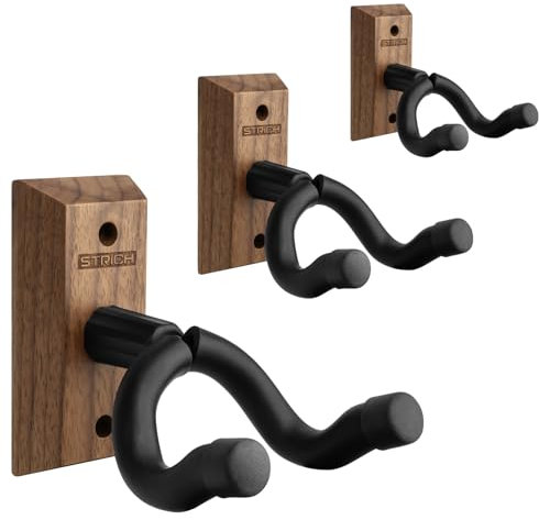STRICH Gitarren-Wandhalterung, Walnuss-Holz-Gitarrenhaken, U-förmige Gitarren-Wandhalterung mit Schrauben, Gitarrenhalter-Wandhaken für Akustikgitarre, E-Gitarre, Banjo, Bass (3er-Pack)