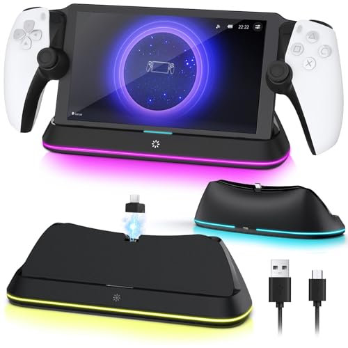 AceGamer Charging Dock Stand for PS Portal, Enhanced Stability Charger Station with On/Off RGB Light and Type-C Cable, Pogo Pin Adapter and 30° Comfort Angle Design for PS Portal (Black)