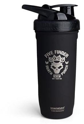 Smartshake Rockband Reforce Stainless Steel Protein Shaker Bottle 900 ml | 30 oz - Leakproof Screw-on Lid - BPA Free - Non Insulated – Unisex - Five Finger Death Punch, Knucklehead Logo on Bottle