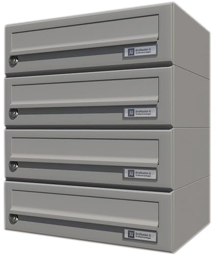 JU HBFA4/08-502 RAL9007 grau Hausbrieffachanlage 4-teilig, 375 x 440 x 280 mm, Stahl RAL 9007