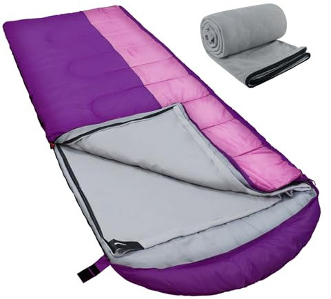 WKFAMOUT XL Schlafsack Outdoor mit Fleecefutter Schlafsäcke Erwachsene Maschinenwaschbar Winter Deckenschlafsack mit Kompressionssack für 4 Jahreszeiten Camping Wandern Lila