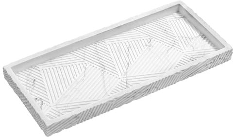 Shinowa Bathroom Vanity Tray, 10 x4.3'' White Perfume Tray Counter Tray, Bathroom counter organizer for Perfume, Candles, Soap, Plant, Trinket, Resin Bathroom Tray, Small Size, Marble White
