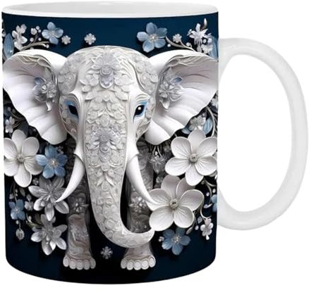 Tazza da tè con elefante, tazza da caffè in ceramica, grande tazza da caffè, elefante, tazza da tè in ceramica, 350 ml, tazza da caffè, tazza da tè grande, tazza da tè, elefante, tazza da caffè in