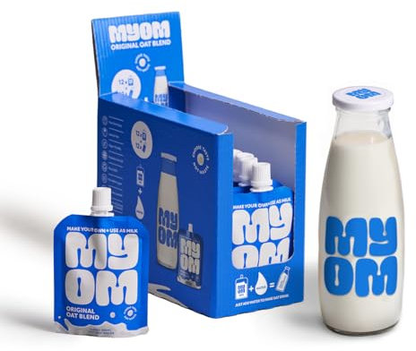 MYOM - Oat Drink with Glass Bottle - Makes 6 Litres -Vegan Plant Based Oat Drink with Vitamin D3, Vitamin B12 and Iodine - Low Sugar - Dairy Free - 1 Pack of 12 x 65g (12 x 500ml)