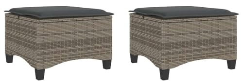 vidaXL Gartenhocker mit Kissen 2 STK. Grau 55x55x36 cm Poly Rattan, Outdoor Hocker, Garten Sitzhocker, Sitzhocker Terrasse, Terrassenhocker