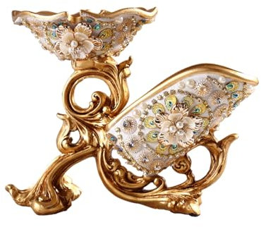 SLOKFV5 Goldfarbenes Weinregal im Vintage-Stil, dekorativer Tisch-Weinflaschenhalter aus Kunstharz mit Reliefmuster und Acryl-Strasssteinen. Weinständer für Weinflaschen und Gläser