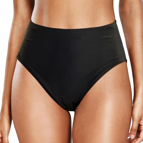 Maillot de bain taille haute rétro basique pour femme - Couverture complète - Bas de maillot de bain - Slip de bain gainant - Couleur unie - Séchage rapide - Bas de maillot de bain
