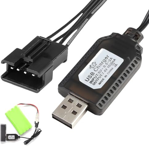 RC Ladekabel 7,4V LiPo Akku Ladegerät mit SM-4P Stecker, USB Ladekabel für RC Autos, Drohnen, Quadcopter & ferngesteuerte Spielzeuge – Inkl. Überladeschutz, LED-Anzeige & effizienter Ladeleistung