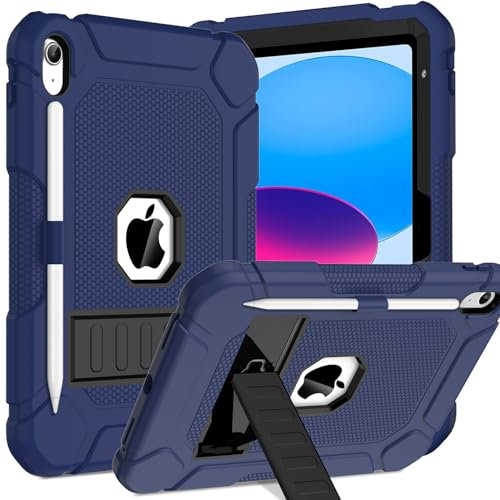 TOPWANT Case for iPad (A16) 11th/10th Generation (11/10.9 inch) 2025/2022, Heavy Duty Shockproof Rugged Protective iPad 11th/10th Generation Case with Kickstand & Pencil Holder, Navy Blue