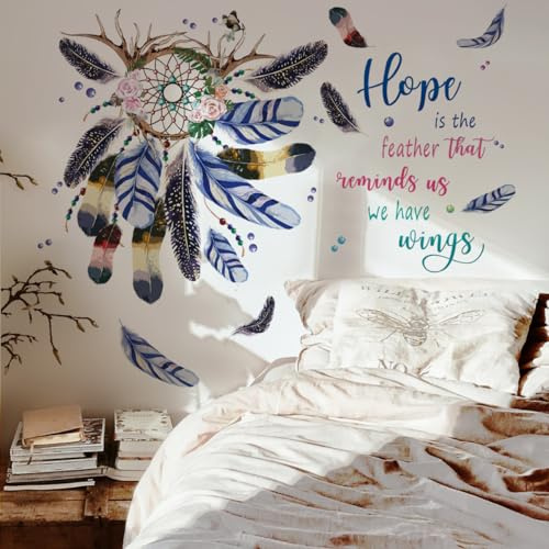 Runtoo Traumfänger-Wandaufkleber, Boho-Feder-Zitate, Wandaufkleber, Schlafzimmer, Mädchen, Kinderzimmer, Heimdekoration