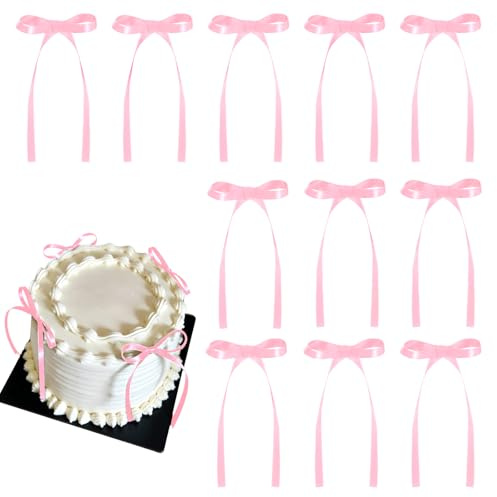 30 Pack Bow Cake Toppers Pink Bows for Cake Coquette Themed Bow Cupcake Toppers Pink Bow Birthday Decorations for Baby Shower Birthday Wedding Bachelorette Party Supplies