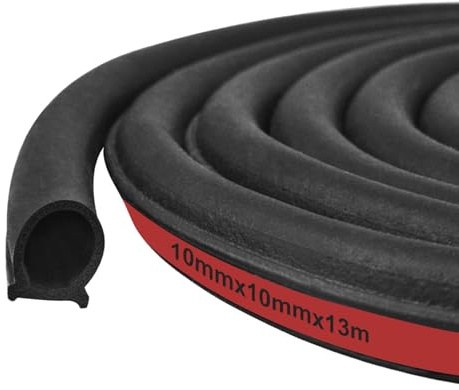 Bande d'étanchéité universelle en caoutchouc en forme de D pour porte de voiture, camion, porte, fenêtre, isolation phonique (10 x 10 mm, 13 m)