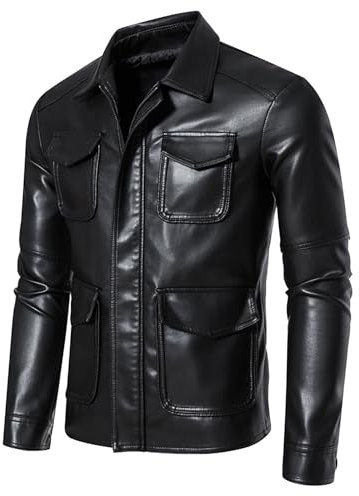 Giacca Ecopelle Uomo, Giacca Tuta da Moto Giacca per Il Tempo Libero All'aperto Vintage Antivento Cappotto con Cerniera Giubbotto Moto Uomo Pelle Giacca Baseball Chiodo Pelle Uomo