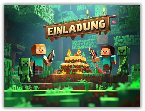 HIDEBLOOM I Gaming Einladungskarten Kindergeburtstag Junge Mädchen I 12 Stück I DIN A6 (10,5 cm x 14,8 cm) I Gaming Einladung Geburtstag I Jungen Mädchen I Einladungskarte Teenager I Pixelmotiv