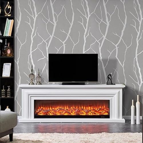 Snewvie Light Grey Wallpaper 3D Embossed Tree Branch Glitter Textured Wallpaper Modern Minimalist Taupe Striped Feature Wall Paper for Bedroom Living Room TV Backdrop Hallway