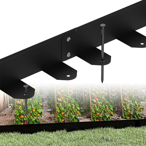 ACXIN Flexible Rasenkante aus Metall,10 stück 100 x 10 cm,Verzinkte Beeteinfassung mit 50 Erdanker,Beetumrandung für Hof Garten Bauernhof Verwendet Werden,Schwarz