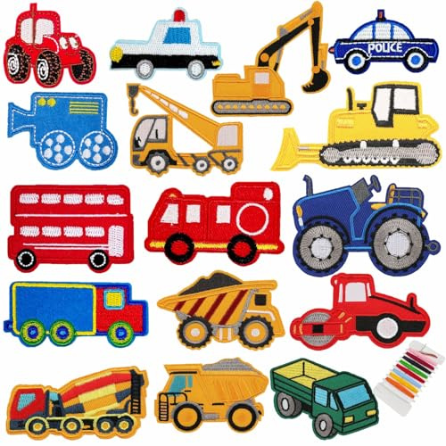 16pcs Flicken zum Aufbügeln Kinder,Auto Bügelflicken Jungen Patches zum Aufbügeln Erwachsene Aufbügelflicken Kinder Knie Aufnäher zum Aufbügeln für Kleidung Jacken Rucksäcke Jeans