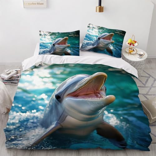 SK-YBB Delphin Bettwäsche 135x200 Bettwäsche-Sets 3D Druck Tier Kinder Bettbezug 135x200 mit 2 Kissenbezüge 80 * 80 Reißverschluss