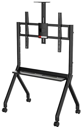 LSBHPPD Mobiler TV-Ständer Auf Rädern Für 55-100-Zoll-Bildschirme | Höhenverstellbarer Rollständer Mit Feststellbaren Rollen | Tragkraft 120 Kg – Interaktives Whiteboard & Display-Trolley,Black-FD580