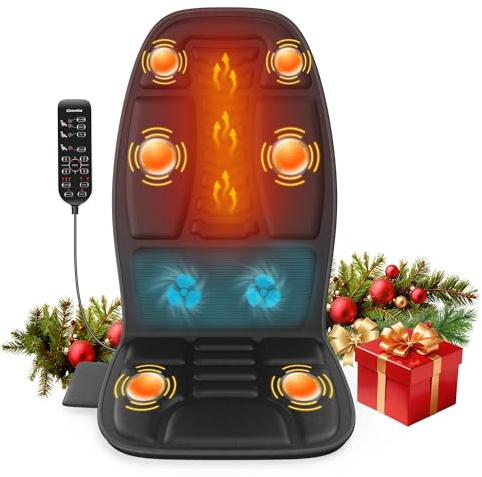comrelax Back Massager with Heat, Cooling Back Massager for Chair, Chair Massager for Full Body Massage, Deep Tissue Vibration Pad with 6 Vibration Nodes, Jet-Black
