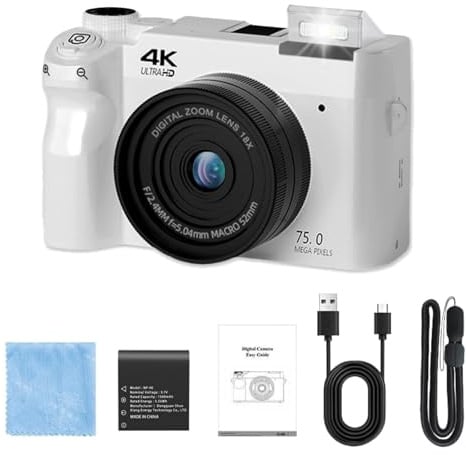 Zoomix Digital Camera Original Digitalkamera 4K HD Camcorder mit 75 MP, intelligentem Autofokus, 18fachem Digitalzoom und 3,0 Zoll Display