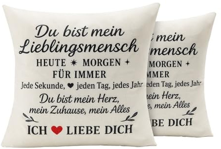 “Du bist mein Lieblingsmensch” Kissenbezüge 45x45 cm, 2er-Set Leinen, Geschenk für Freundin/Frau, perfekt für Geburtstag, Weihnachten, Valentinstag, Jahrestag, Liebe & Zuhause Dekoration Cremeweiß
