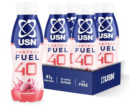 USN Protein Fuel 40 Ready-to-Drink I Strawberry I 6 x 500ml | 41g High Protein | 235kcal | Fat Free | No Added Sugar | Instant Gym Recovery Milkshake | Lean Muscle Builder Active Drink