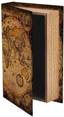 PRESSINART Map Book Box Faux Book Storage Boxes Vintage World Map Pattern 9.1 x 5.9 x 2 Inch Storage Organizers for Jewelry Trinket Wedding Memories Hobby Keepsake Photos Home Bookshelf Decoration