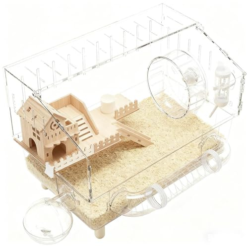 Byuexhp Großer Hamsterkäfig - 2-Stöckiges Durchsichtiges Habitat - 45 x 28 x 34 cm Acrylglas Frettchenkäfig | für Igel, Gerbil, Chinchilla und andere Kleintiere zur Zucht und Haltung im Innenbereich