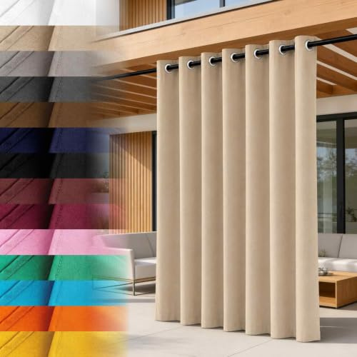Lantigo Outdoor Vorhang Beige 155x230 cm wetterfest Ösen Raffhalter | Polyester Oxford 500D reißfest schnelltrocknend · 230 cm für hohe Decken · Carport, Gastronomie, Pool, Garten