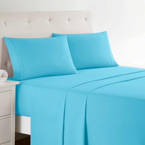 Clara Clark Premier 1800 Collection Deluxe Microfiber 3-Line Bed Sheet Set, Twin, Beach Blue