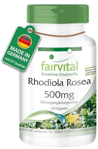 Fairvital | Rhodiola Rosea Kapseln 500mg - 120 Kapseln - Rosenwurz Wurzel Extrakt - HOCHDOSIERT - Vegan - 3% Rosavin (15mg) / 1% Salidrosid (5mg)