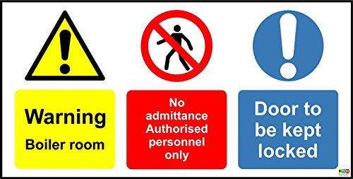 150 x 300 mm Warning Boiler Room Door to be Closed - Self Adhesive Label