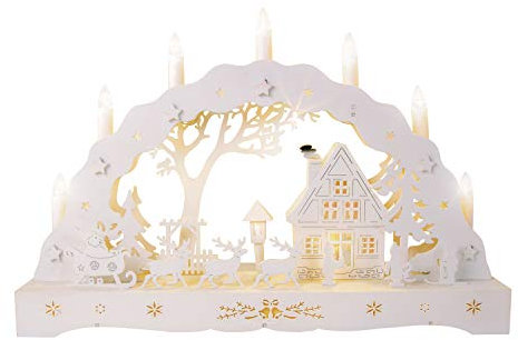 The Christmas Workshop Kerzenbrücke aus Holz mit 7 warmweißen Kerzen, Weihnachtsdeko, batteriebetrieben, 43 x 28 x 8 cm, 88200