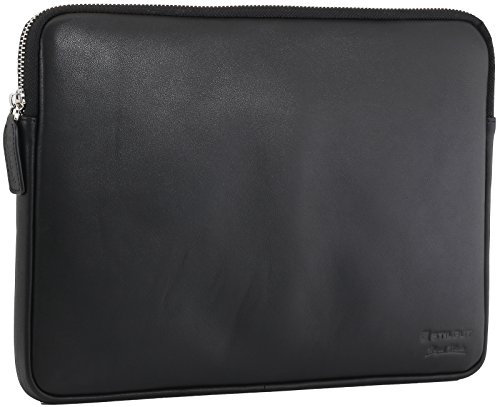 StilGut Sleeve Bellevue, Sleeve aus echtem Nappa-Leder mit Innenfächern und Reißverschluss für Notebooks bis 12 passend für MacBook 12, Schwarz