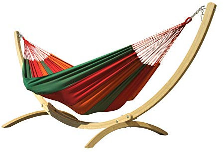 Siesta Grande Bahia HängemattenSet-extra großes Holzgestell mit Brasilianischer Hängematte