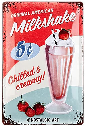 Nostalgic-Art Retro Blechschild, 20 x 30 cm, Milkshake – Geschenk-Idee für Diner-Fans, aus Metall, Vintage Design, Blechschilder Sprüche