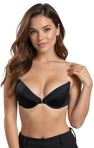 Vivisence Eve 1012 Underwired Push-Up Padded Bra Removable Silicone Straps Backless - Made in EU, Black,32D
