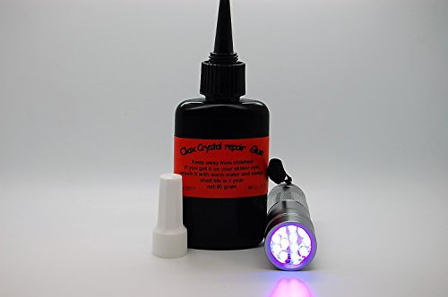 50gr Résine UV, Colle, Réparation de Cristaux, Verre, Lunettes, Montres, Meubles + 12 LED UV Torche