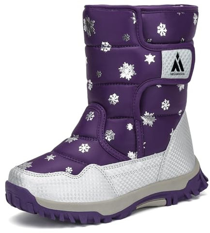 Mishansha Stivali Neve Bambini Stivaletti Ragazze Doposci Scarponcini Imbottiti di Pelo Scarpe Invernali Comodi Caldi e Antiscivolo Outdoor, Viola, 34 EU