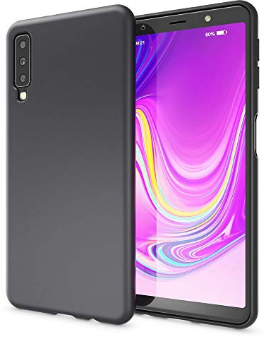 NALIA Neon Silikonhülle für Samsung Galaxy A7 2018 - Hülle, Schwarz | Stoßdämpfer in den Ecken, Erhöhter Kamerarand, Kaschiert Fingerabdrücke, Präziser Tastendruck, Griffsicherer Halt