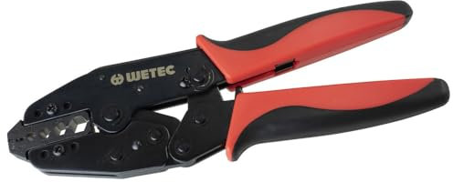 WETEC Presszange, für Datenkabel, LWL und RG 59/62/6/172 (Ratschen-Crimpzange Crimpzange), für Datenstecker zu RG 59, RG 62, RG 6 und RG 174, einstellbare Sperrvorrichtung